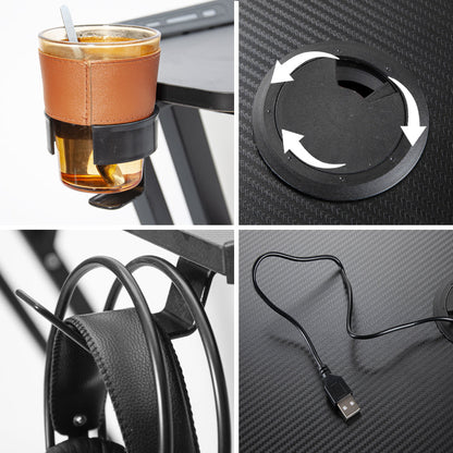 ALSTON 120cm Large Gaming Desk Computer Desk Z-Frame Racer Table with RGB Lights Cup Holder and Headphone Hook for Home Office Gaming Setup 120x60x73cm