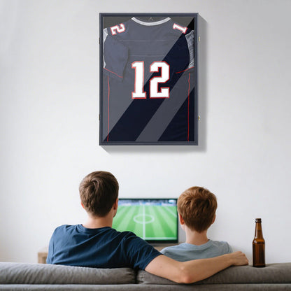 Large Jersey Display Frame Clear Jersey Showcase Box Wall Mounted Lockable Cabinet with 98% UV Protection Acrylic and Hanger for Sports Shirts 90x70cm