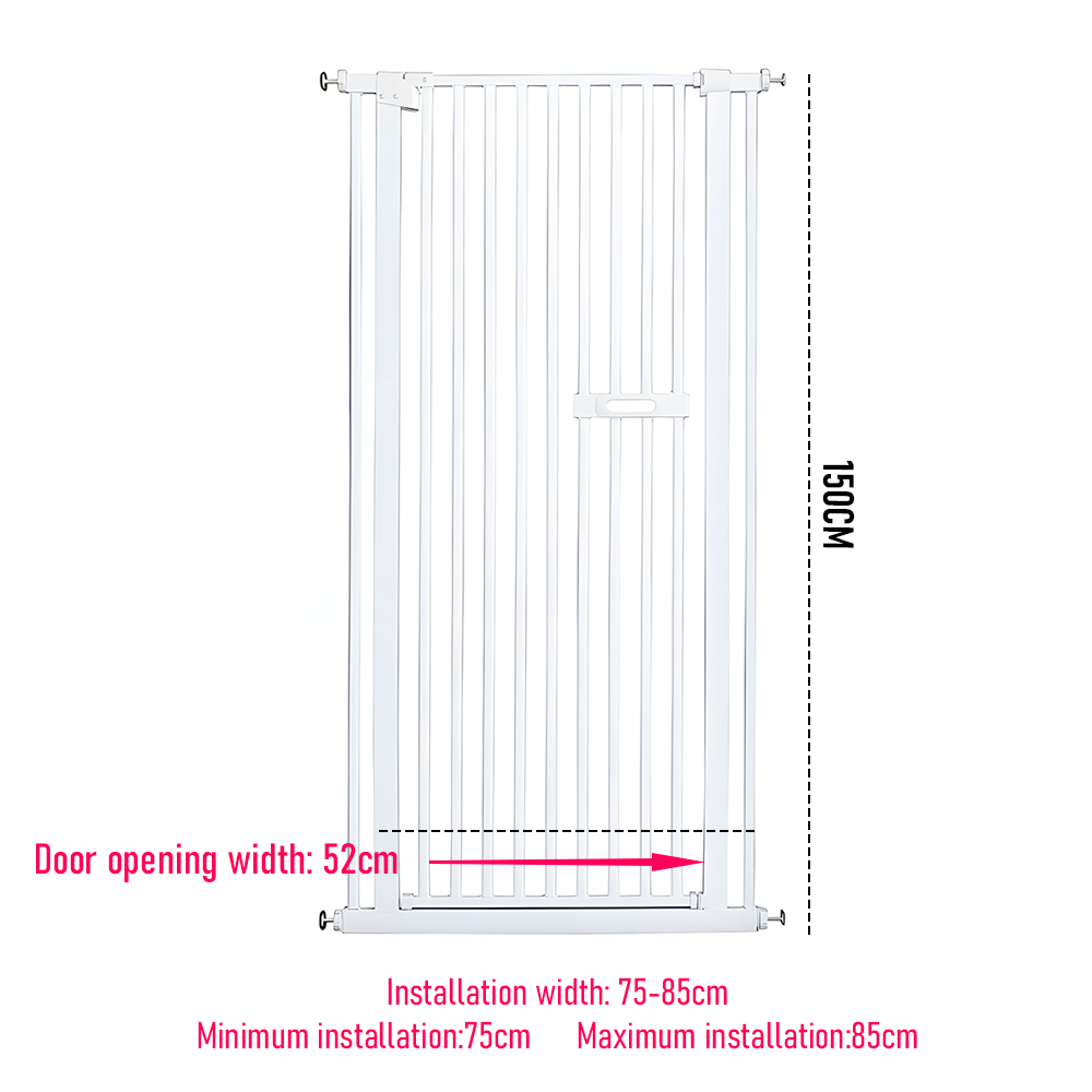 Alston Upgraded Extra Tall 150cm Baby Pet Security Gate Safety Gate Easy Fit Fence Adjustable Width 75-85cm Two Way Opening No Drill Needed Doorway Stairs Hallway