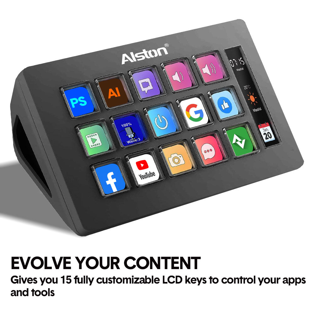 Studio Controller Keyboard Stream Controller Customizable Deck with 15 Shortcut Keys for Multi Applications Triggered in PC for Streaming Studio Work Game