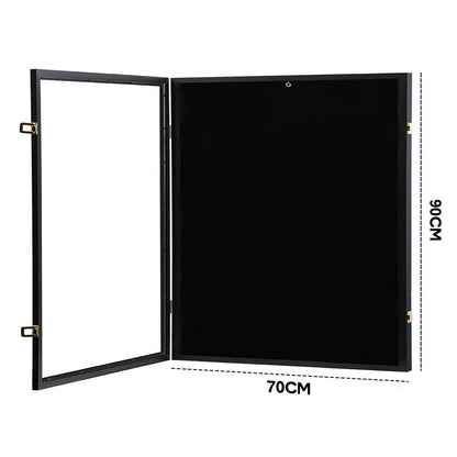 Large Jersey Display Frame Clear Jersey Showcase Box Wall Mounted Lockable Cabinet with 98% UV Protection Acrylic and Hanger for Sports Shirts 90x70cm