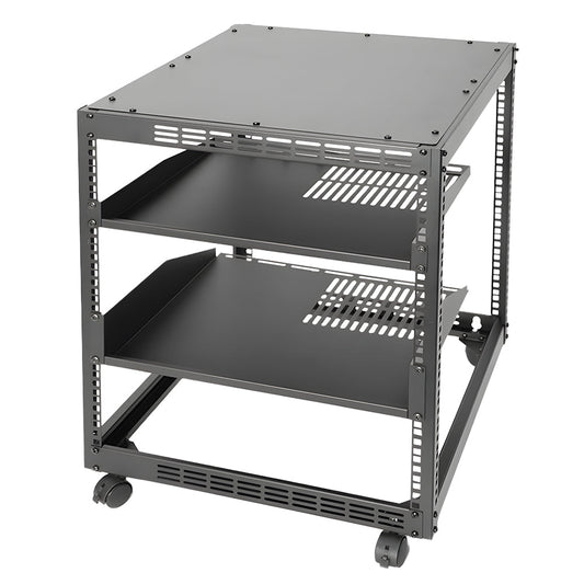 Alston 12U Server Rack Open Frame Free Standing or Wall Mountable 4-Post AV Rack  Strong Loading Capacity with Lockable Anti-skip Casters for IT Network