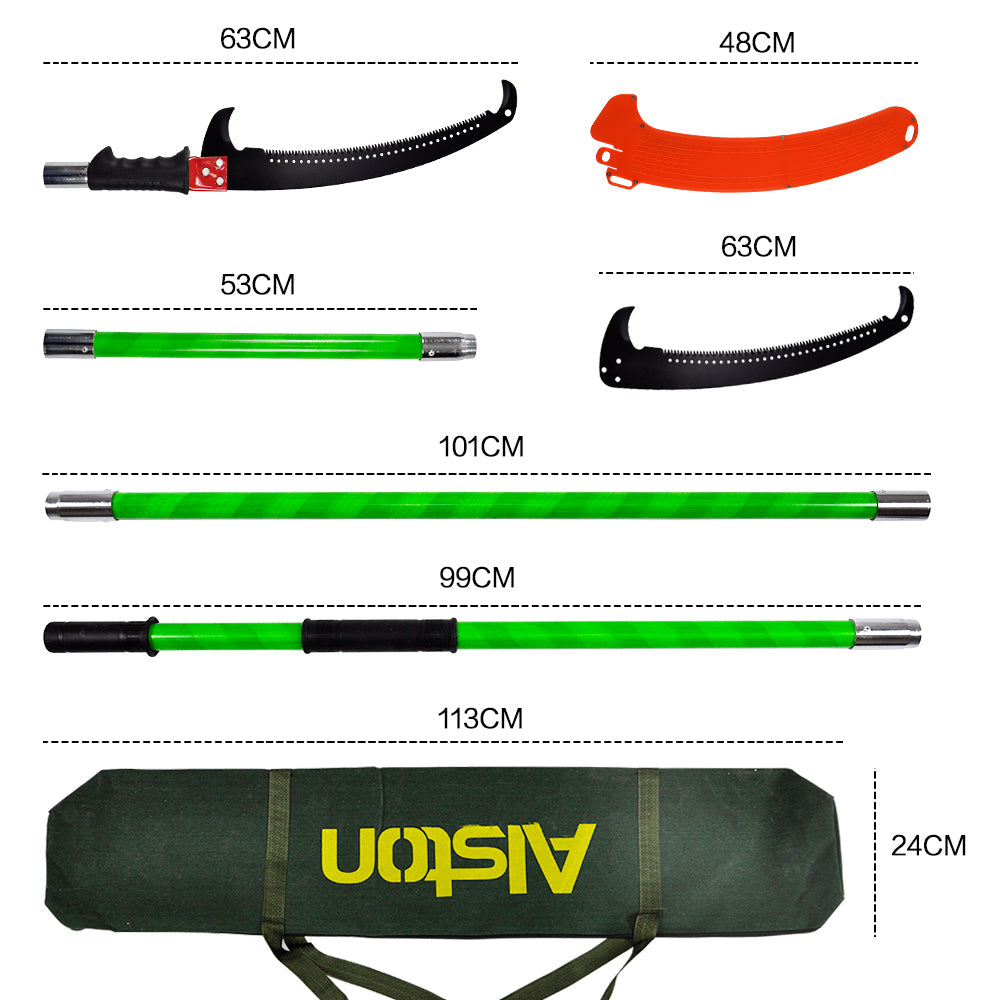 Alston 8M Extendable Manual Pole Pruner Tree Trimmer High Branch Saw Shearing Loppers Hand Portable With Storage Bag and 2 Saw Blades Portable Pruning Cutter
