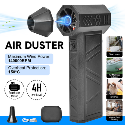 Turbo Air Duster 140000RPM 4 Hour Duration Powerful Mini Handheld Fan Rechargeable Dust Blower Adjustable Speed 2x4000mAh Battery for Home Outdoor Car