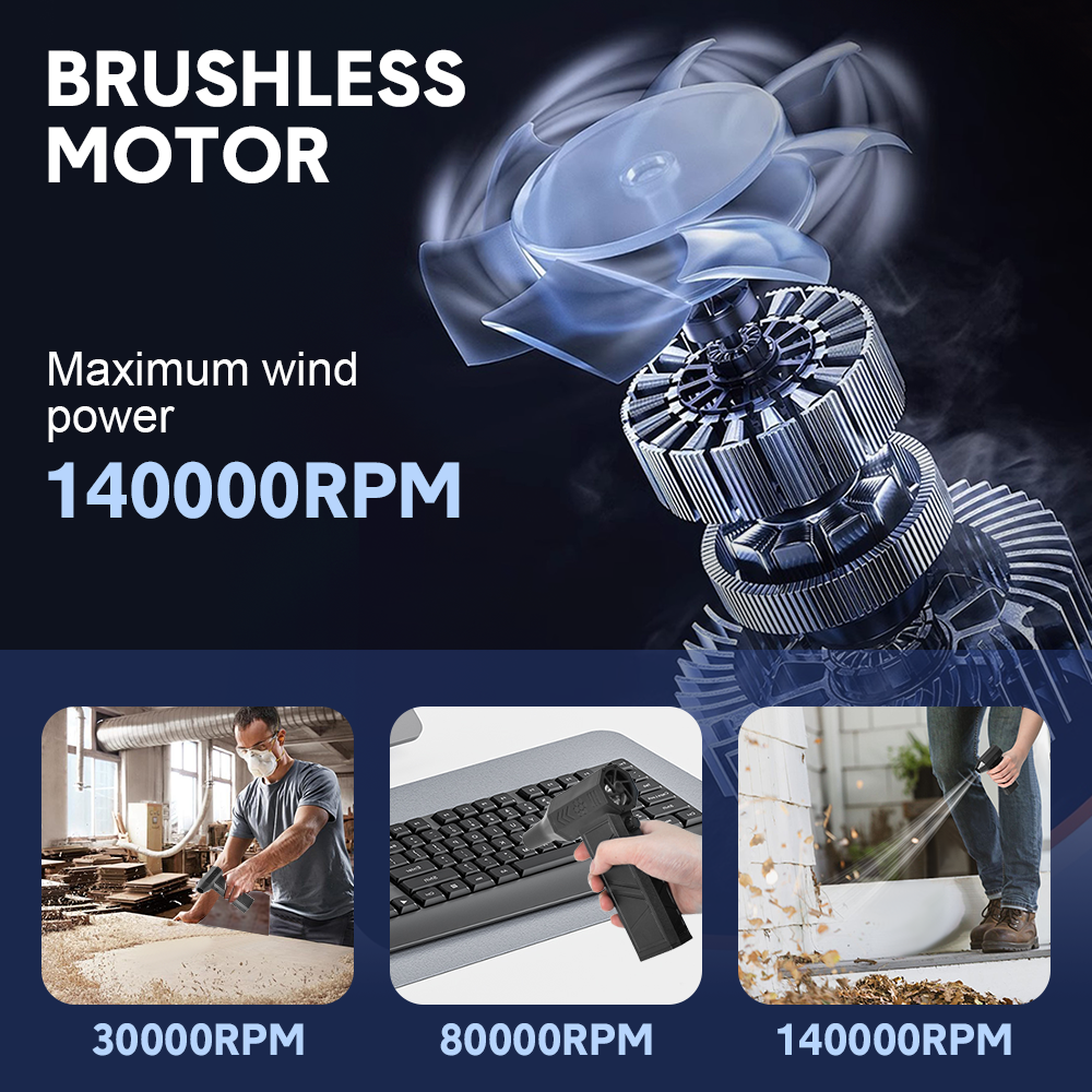 Turbo Air Duster 140000RPM 4 Hour Duration Powerful Mini Handheld Fan Rechargeable Dust Blower Adjustable Speed 2x4000mAh Battery for Home Outdoor Car