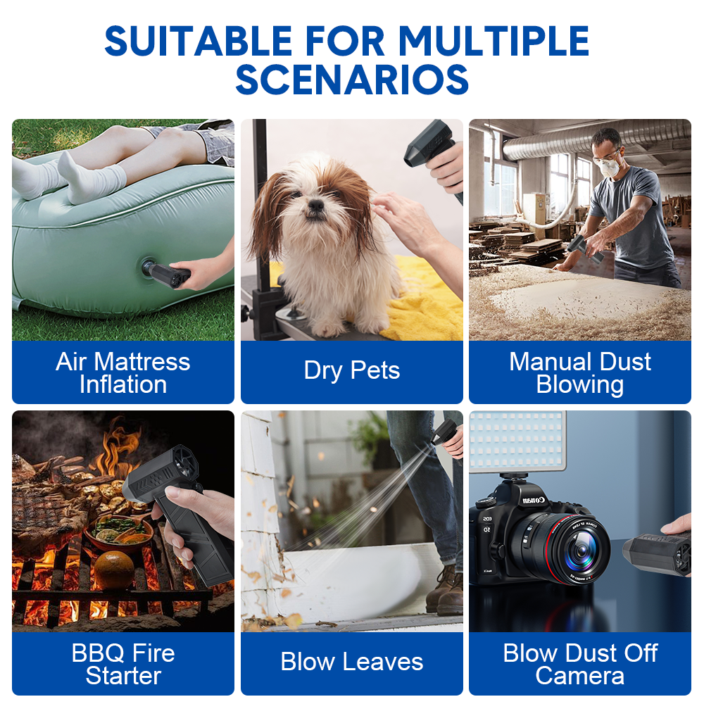 Turbo Air Duster 140000RPM 4 Hour Duration Powerful Mini Handheld Fan Rechargeable Dust Blower Adjustable Speed 2x4000mAh Battery for Home Outdoor Car