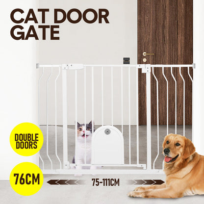 Alston 76cm Tall Baby Pet Security Gate Safety Adjustable Width with Cat Door for House Doorways Stairs Guard Extension Part Width 12cm/24cm Wall Mount
