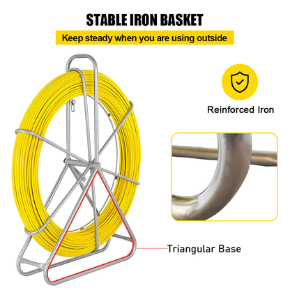 Alston 8mm 150M Fish Tape Puller Fiberglass Rodder with Steel Reel Cage Guiding Cable Duct Rodder Snake Copper Wire Telstra NBN Tool Non-Conduct