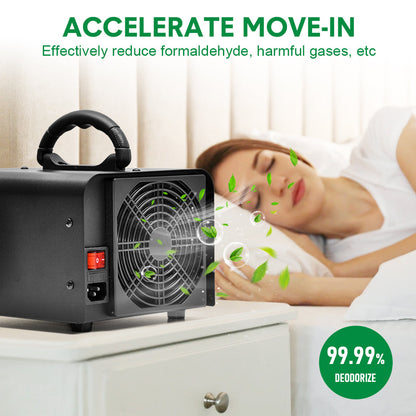 100W 0zone Generator 100000mg/h High Output Capacity O3 Air Purifier Ozone Machine with Adjustable Timer Odor Removal for Home Office Pet Smoke Black