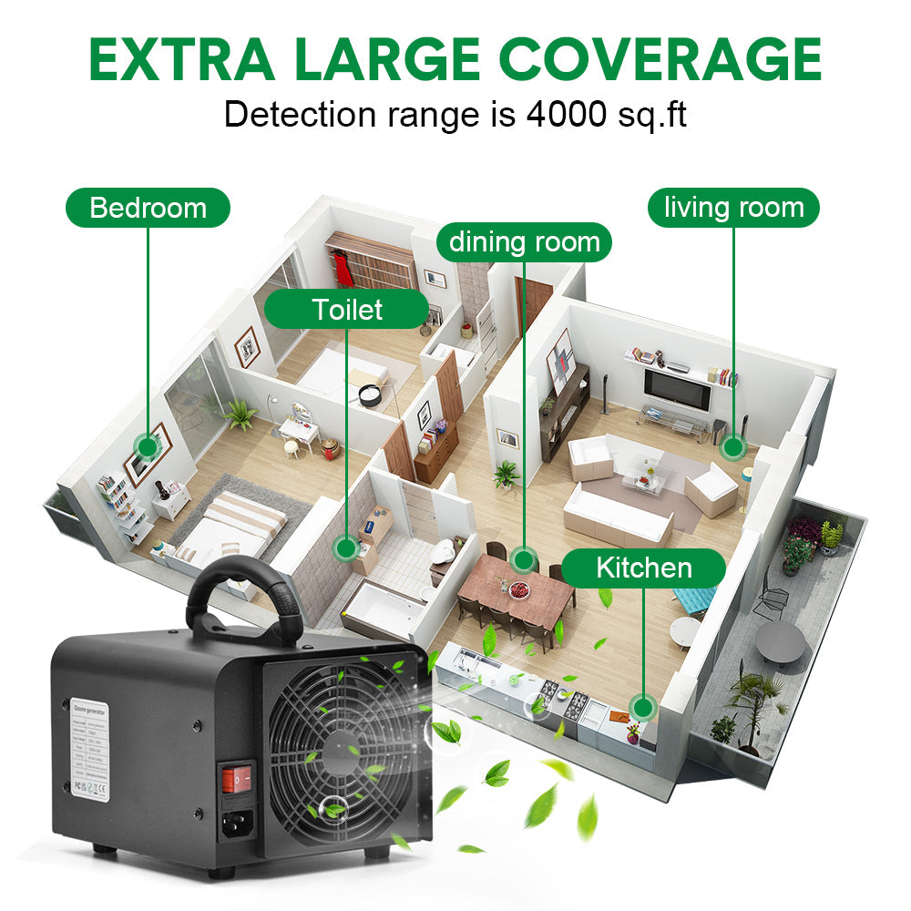 100W 0zone Generator 100000mg/h High Output Capacity O3 Air Purifier Ozone Machine with Adjustable Timer Odor Removal for Home Office Pet Smoke Black