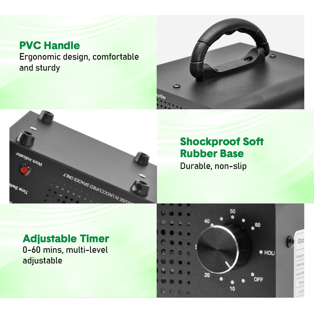 100W 0zone Generator 100000mg/h High Output Capacity O3 Air Purifier Ozone Machine with Adjustable Timer Odor Removal for Home Office Pet Smoke Black