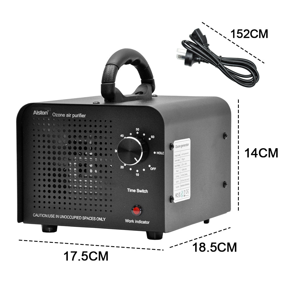 100W 0zone Generator 100000mg/h High Output Capacity O3 Air Purifier Ozone Machine with Adjustable Timer Odor Removal for Home Office Pet Smoke Black
