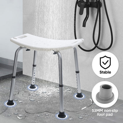 Shower Chair Stable Non-Slip Bath Seat 37-52cm Height Adjustable with Shower Holder and Armrest for Elderly Medical Disabled Safety Bathroom Max Load 100kg