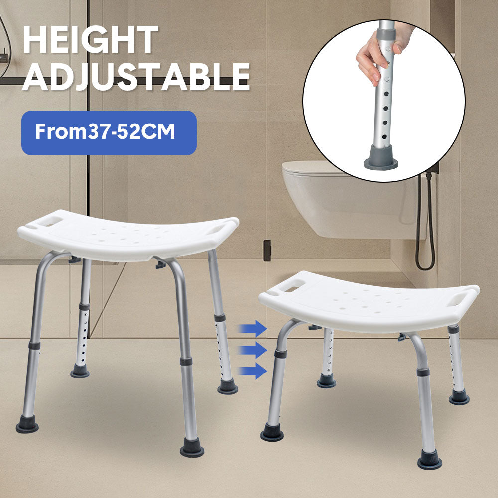 Shower Chair Stable Non-Slip Bath Seat 37-52cm Height Adjustable with Shower Holder and Armrest for Elderly Medical Disabled Safety Bathroom Max Load 100kg