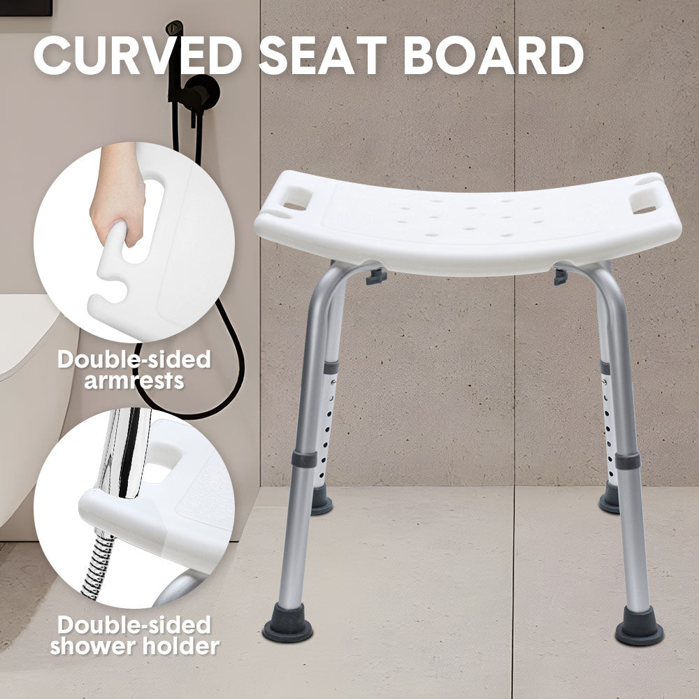 Shower Chair Stable Non-Slip Bath Seat 37-52cm Height Adjustable with Shower Holder and Armrest for Elderly Medical Disabled Safety Bathroom Max Load 100kg