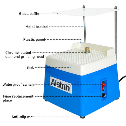 Alston 220V Portable Stained Grinders Glass Mini Power Glass Ceramics DIY Grinder Grinding Tool With Diamond Grinder Guard Tray Art Grinding Tool Blue