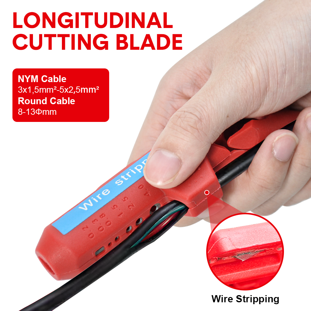 Wire Stripper Ergonomic Curved Handle Cable Stripping Splitting Cut Tool Wide Stripping Ranges Hand Tool with 6 Size Planer Holes for Electrical
